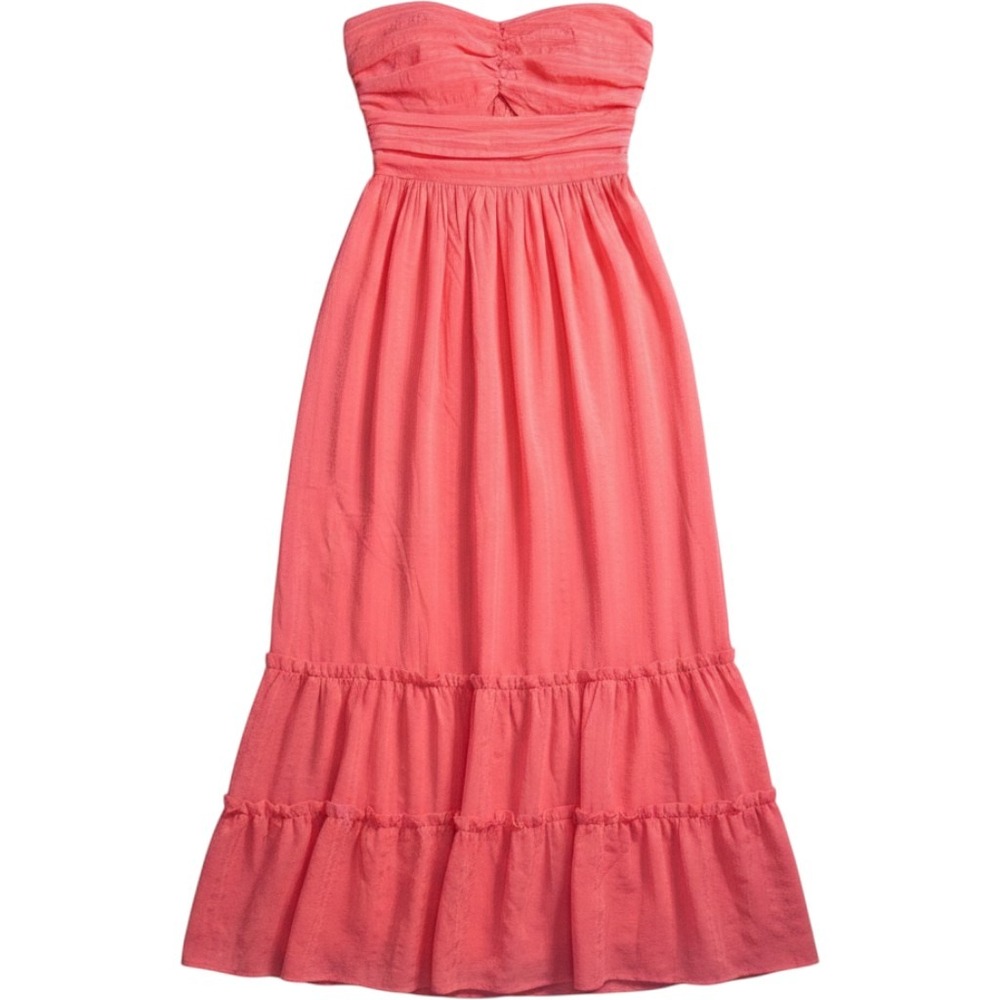 Aeom Coral Pink Strapless Tiered Maxi Dress Smocked Back AM3769 Womens Large